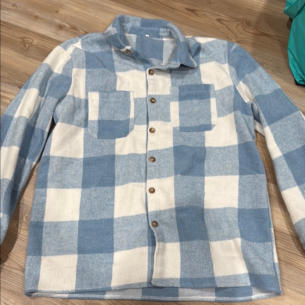Blue and White Plaid Button-Up Shirt